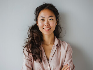 oriental woman smiling on white background