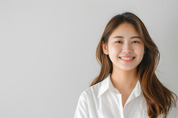 Oriental woman smiling on white background