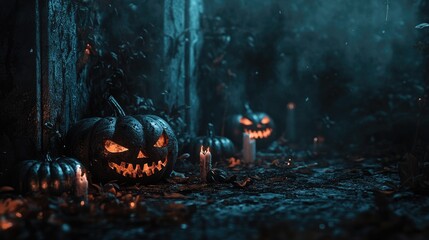 Wall Mural - halloween themed darkness with spooky elements and textured surface