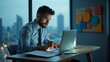 © Alfred - Man analyzing financial reports on laptop in office