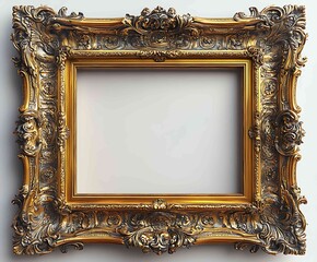 Classic golden frame for paintings, mirrors or photo isolated on white background