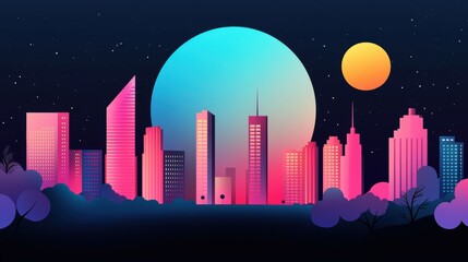 Sticker - A vibrant illustration of a cityscape at night, showcasing the energetic pulse of urban life.