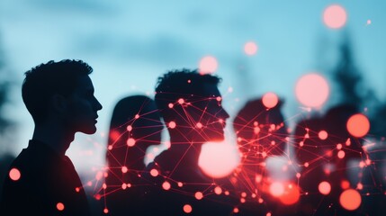 Wall Mural - a group of people collaborating in a virtual space, their avatars interacting and sharing informatio