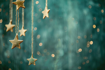 a blue background with a row of gold stars hanging from it