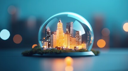 Wall Mural - a metaphorical image of a city under a digital dome, representing the protective layer shielding dat