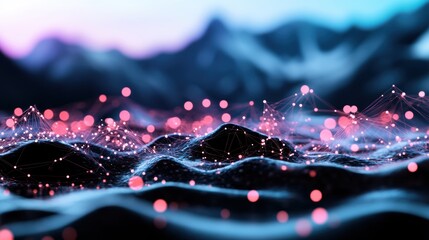 Wall Mural - a network of interconnected nodes with data packets traveling between them, showcasing the constant 
