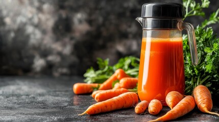 fresh organic carrots and carrot juice