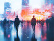 © GG Kenji - Flat Blurred Silhouettes of Networking Human Figures with Glowing Light Trails in a Dynamic Digital Business Environment - Simple Flat Vector Illustration for Smart Business Concepts