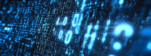 Digital binary code background with blue color, representing data and technology