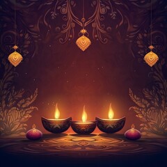 Elegant Diwali background with traditional decor and open space for messaging.