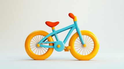 Wall Mural - A 3D Render of a Cartoon Blue and Yellow Bicycle