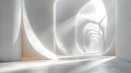 Wall Mural - ethereal infinity: monochromatic minimalist architecture creates hypnotic light and shadow interplay