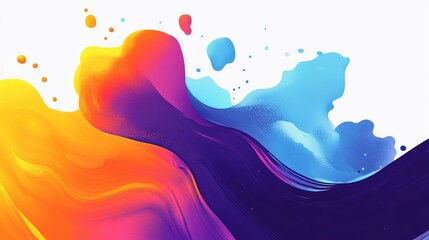 Wall Mural - Ai Generated Liquid Ink Droplets In Water Colorful Powder Cloud Explosion Dynamic Fluid Wave Motion Orange Yellow Purple Blue Green On White Background