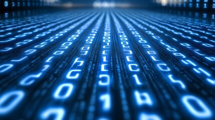 Digital binary code background with blue color, representing data and technology