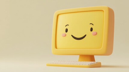 Wall Mural - A 3D Cartoon Computer Monitor with a Smiling Face