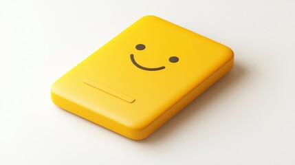 Wall Mural - Yellow Rectangular Object with a Smiling Face and a Line