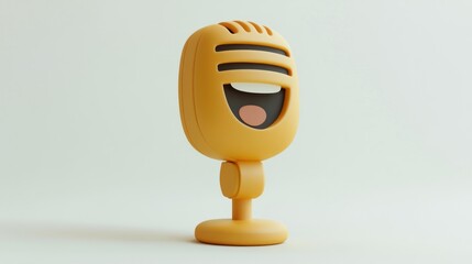 Wall Mural - A Yellow 3D Rendered Microphone with a Smiling Face