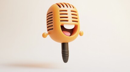 Wall Mural - A Cartoon Microphone with a Smiling Face