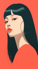 Sticker - Modern Chinese woman art portrait drawing.