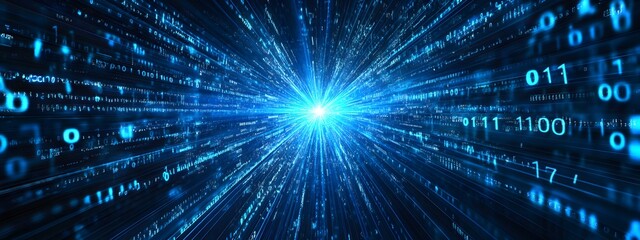 Digital binary code background with blue color, representing data and technology