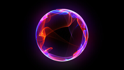 bright neon 3d sphere in the space. glowing particle 3d energy orb. abstract technology, science, ne