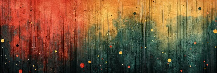 Wall Mural - Abstract artwork featuring gradient colors transitioning from warm red to green, accented with artistic paint splashes