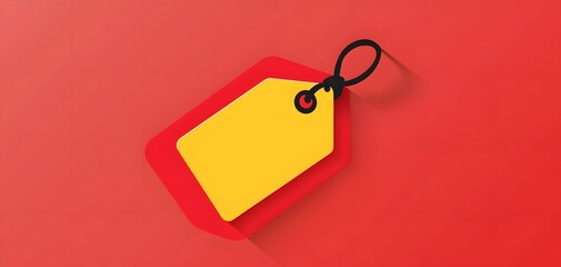 A colorful price tag on a vibrant red background, ideal for marketing, sales, and retail promotions.