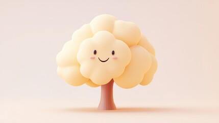 Wall Mural - 3D Render of a Smiling Cartoon Tree with a Brown Trunk