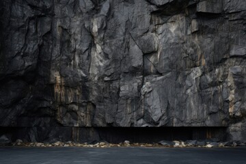 Wall Mural - Minimal modern Black rock wall outdoors nature cliff.