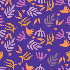  blue seamless vector stock flowers with leaves pattern on cream background