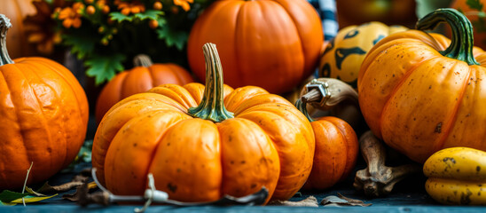 Sticker - Pumpkins on a Wooden Table