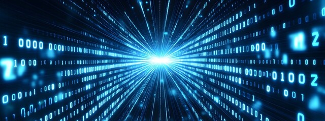 Digital binary code background with blue color, representing data and technology