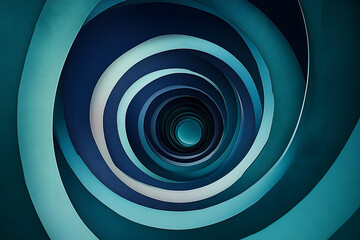 Wall Mural - A mesmerizing spiral of navy green and emerald blue layers draws the eye inward towards a central void, creating a captivating visual effect