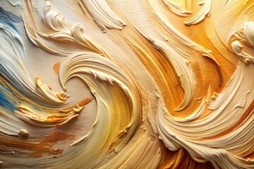 Wall Mural - abstract swirls in yellow white and blue on textured canvas close-up