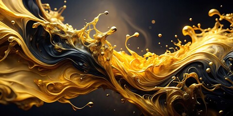 Wall Mural - Abstract gold and black ink blending picture