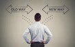 © Shivamrajput46  - backshot of businessman with old way and new way sign, Complex challenges of a businessman, Business thinking, help, concept, advantages and disadvantages.