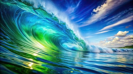 Abstract blue green background with waves forced perspective