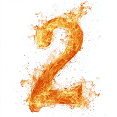 Poster - Fire effect forming the number 2 isolated on a white background