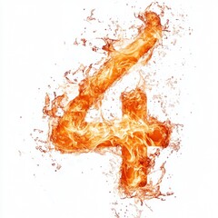Poster - Fire effect forming the number 4 isolated on a white background