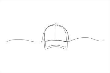 hat cap continuous one line drawing vector illustration, hiking adventure cap hat, trip, travel, camping