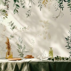 Wall Mural - Elegant botanical decor featuring a minimalist pattern