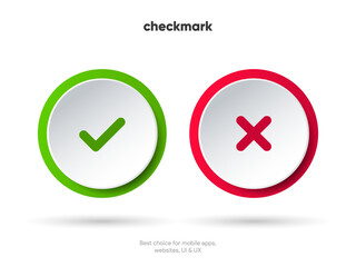 Yes or no icon. Green tick symbol and red cross sign in circle. Checkmark and check icon. Approval. Like and dislike icon. X or approve or deny line art vector icon for apps and websites and ui ux