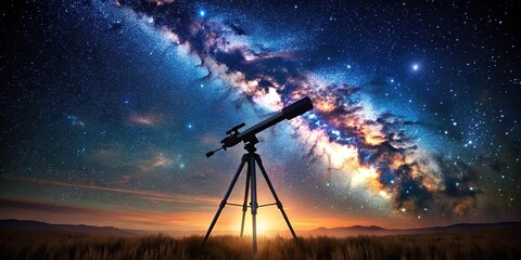 Stargazing with a telescope under a night sky