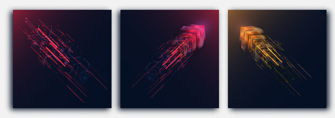 Poster - Light effect high speed movement arrow light speed bright glow for web design game interface and illustration.