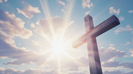 A scene of the great cross representing Christianity as the sun rises in the heavens, its rays illuminating the cross and creating a beautiful sight.