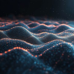 Abstract Blue and Orange Glowing Particle Waves. Big Data Visualization. Technology Background.