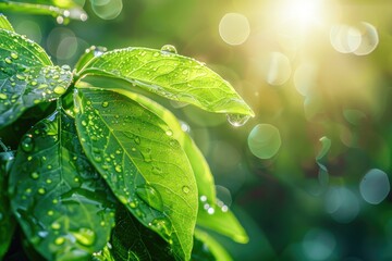 Morning dew on leaves  beautiful and transparent.