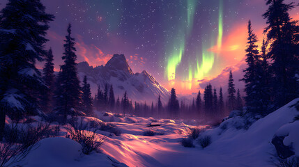 Ethereal Northern Forest Under Polar Lights