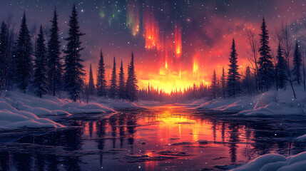 Northern Forest Under the Polar Lights