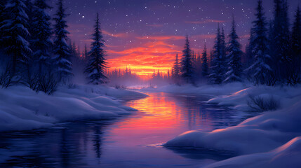 Northern Forest Under the Polar Lights